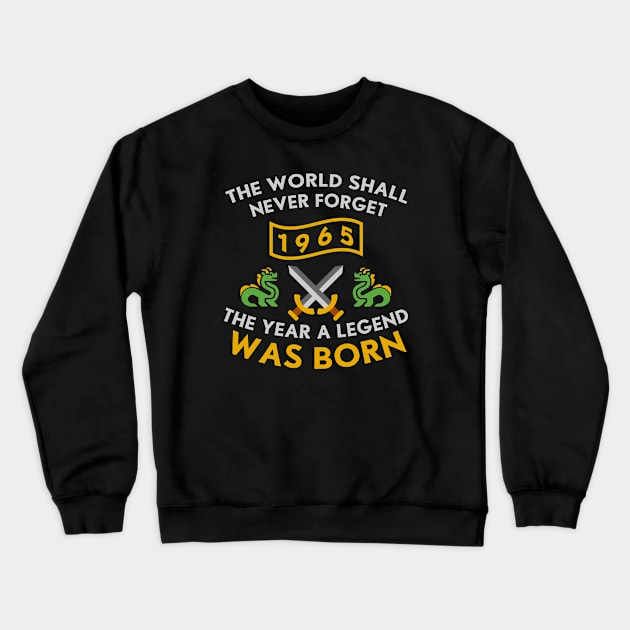 1965 The Year A Legend Was Born Dragons and Swords Design (Light) Crewneck Sweatshirt by Graograman